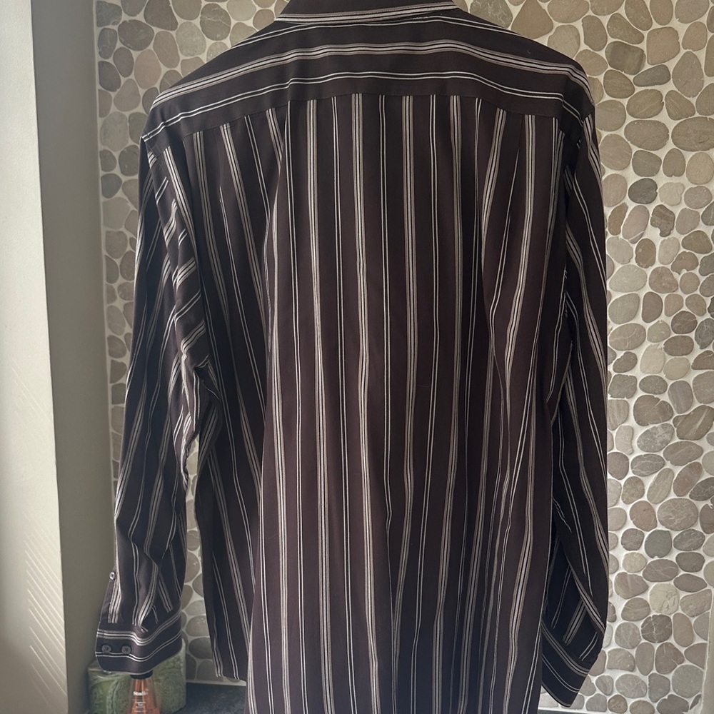 Beverly Hills Polo Club Dark Brown Striped Shirt - Picture 6 of 6